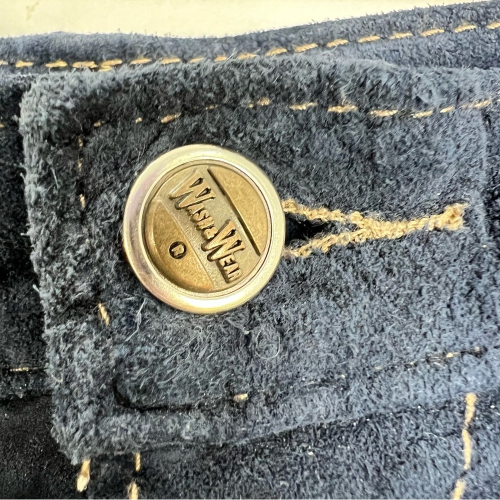 Vintage 80s 90s Wash & Wear genuine suede dark blue high rise slim fit pants 24 - Picture 9 of 15